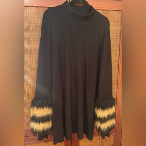 Alfani Black Sweater with Faux Fur Sleeves